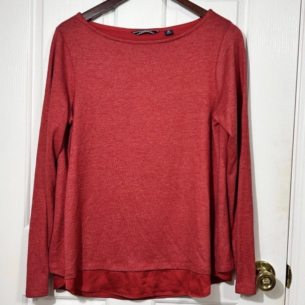 Lands' End Brick Red Open Back Top Size M 10-12 Soft Knit Layered Look